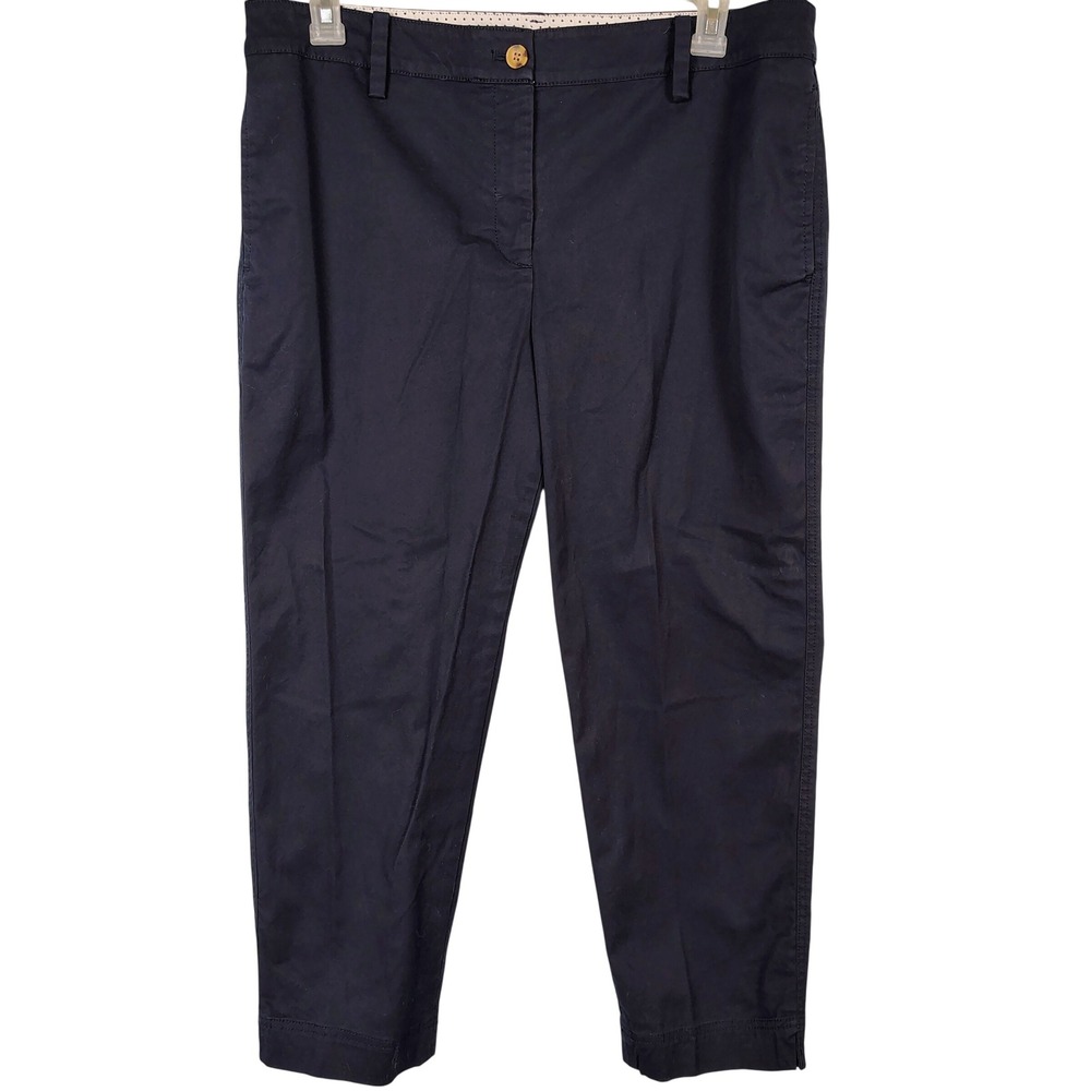 Talbots Perfect Crop Pant Navy Blue Stretch Cotton Chino Trousers Womens 14